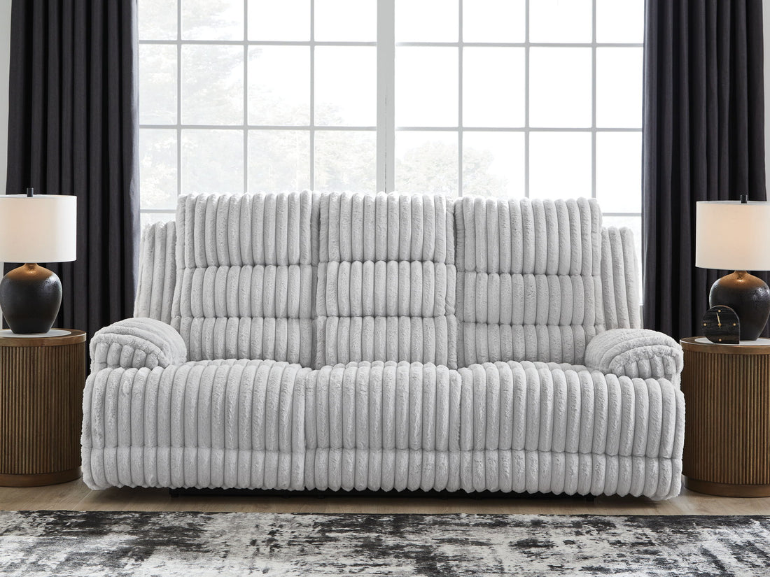Rhines Falls - Reclining Power Sofa With Drop Down Table - Alloy