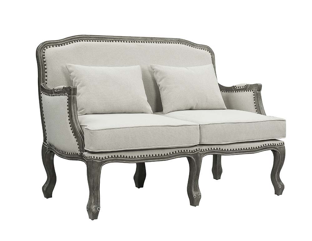 Tania - Loveseat With 2 Pillows - Cream Linen & Gray
