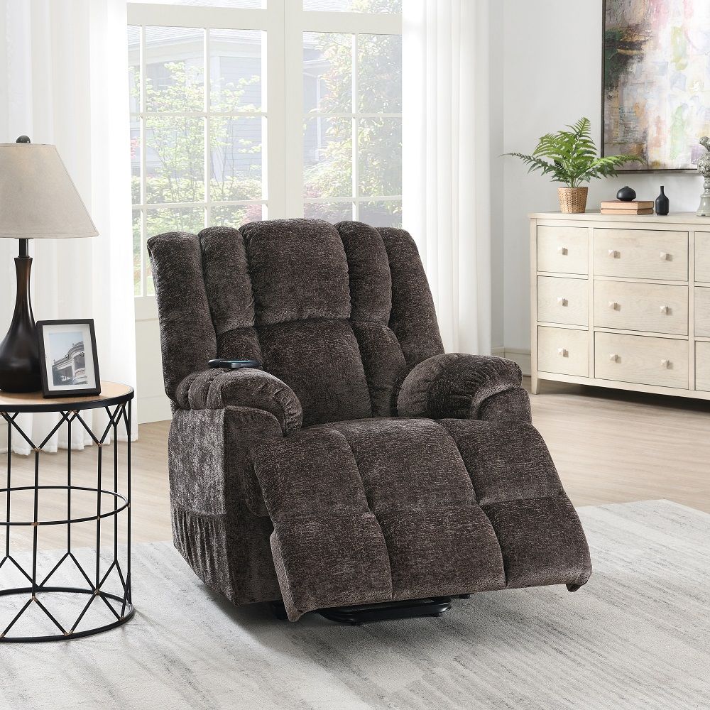 Pacay - Power Recliner With Lift & Heating & Massage - Brown Chenille