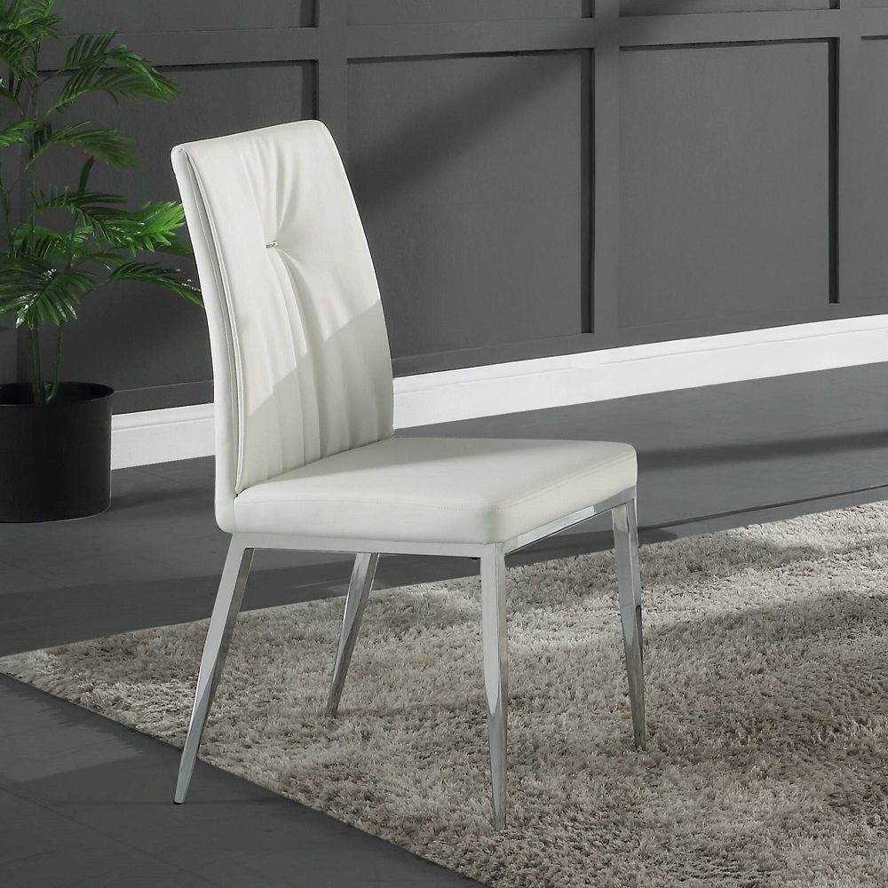 Kamaile - Side Chair (Set of 2) - Beige Synthetic Leather & Chrome