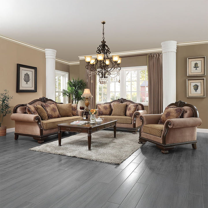 Chateau De Ville - Loveseat With 3 Pillows (Same Lv01589) - Fabric & Espresso