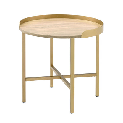 Mithea - End Table - Oak Table Top & Gold