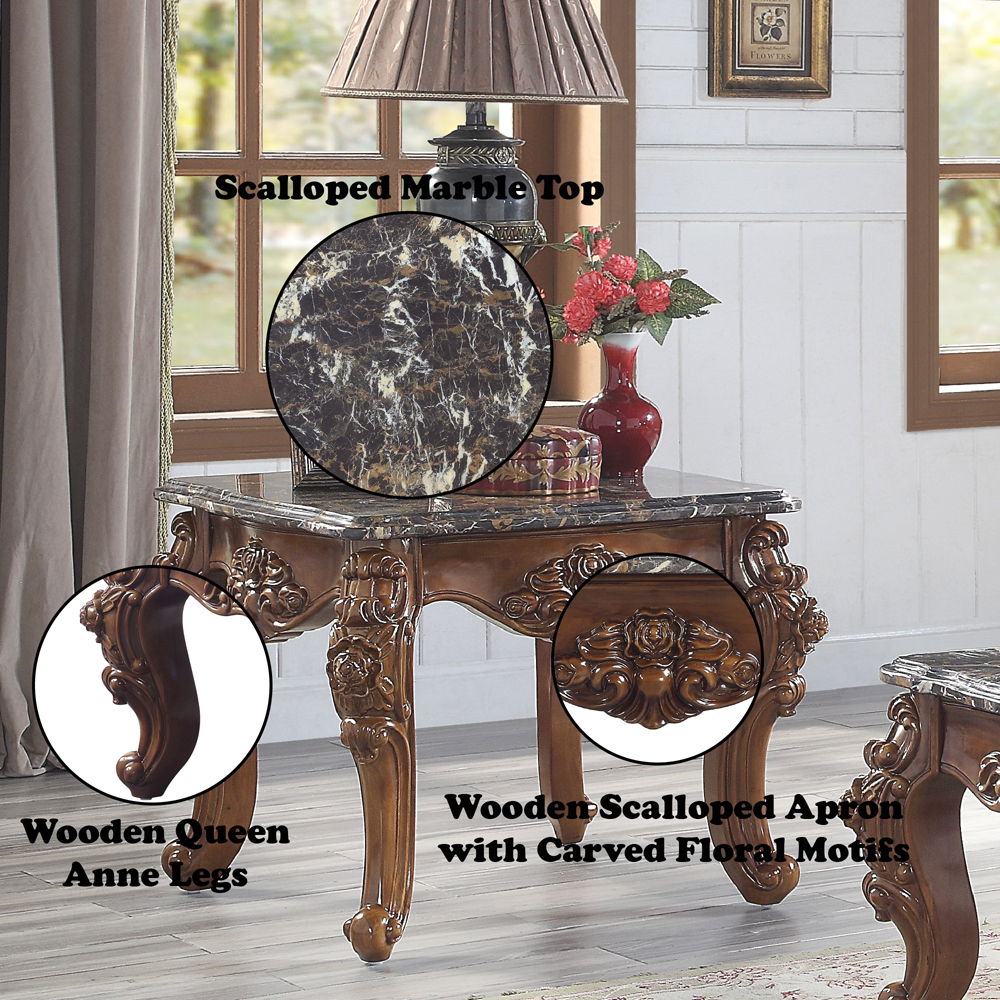 Forsythia - End Table - Marble Top & Walnut