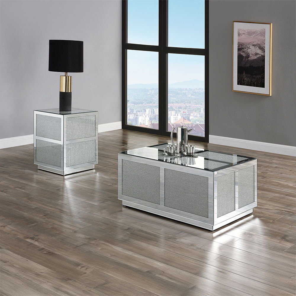 Noralie - 18" End Table With Faux Diamonds - Mirrored