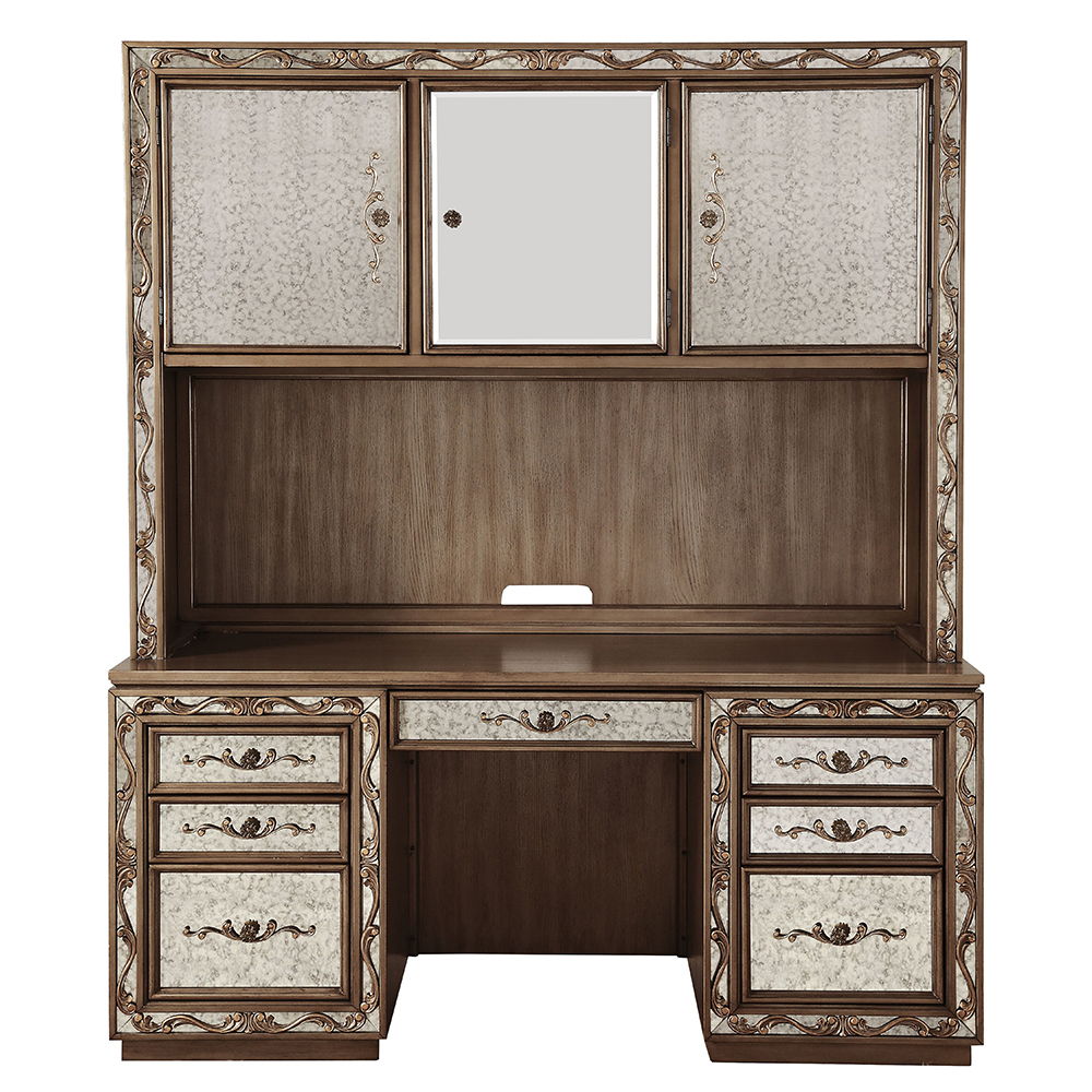 Orianne - Executive Computer Desk With Hutch - Antique Gold