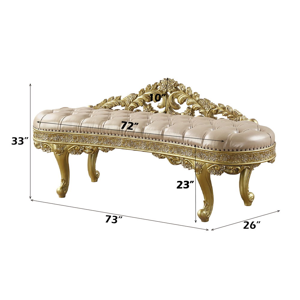 Cabriole - Bench - Light Gold Synthetic Leather & Gold