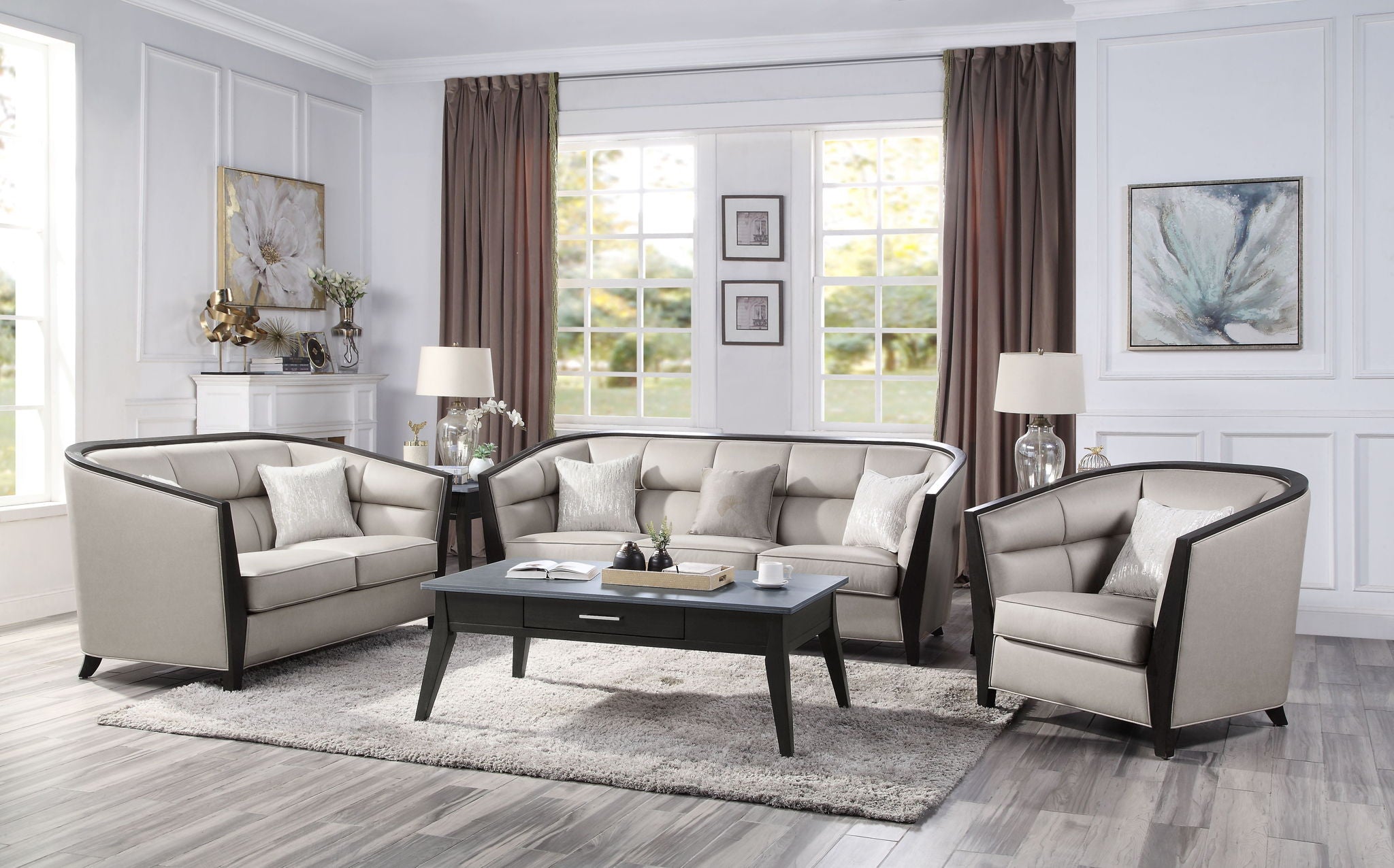 Zemocryss - Loveseat With 2 Pillows - Beige Fabric