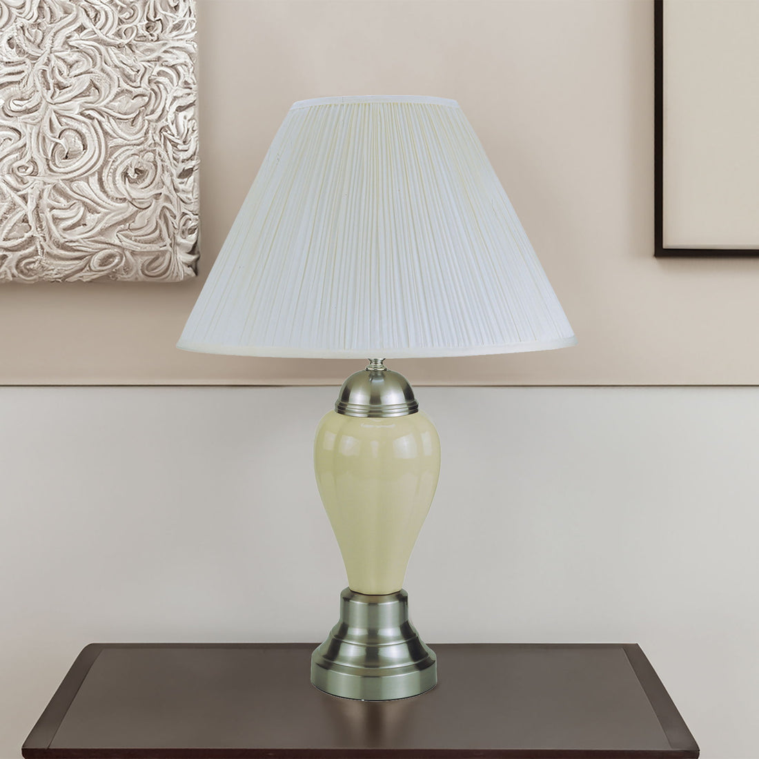 26" PORCELAIN LAMP, SATIN NICKEL