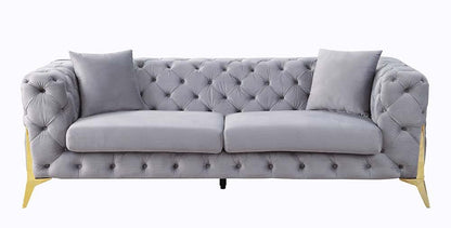 Jelanea - Sofa With 2 Pillows - Gray Velvet & Gold