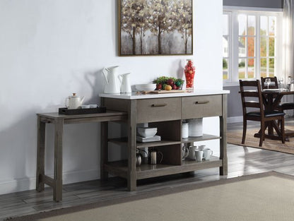 Feivel - Kitchen Island With Pull Out Table - Marble Top & Rustic Oak