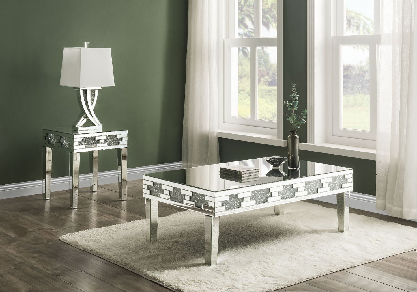 Noralie - 48" X 29" Coffee Table - Mirrored & Faux Diamonds
