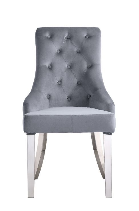 Satinka - Fabric Side Chair (Set of 2) - Gray & Mirrored Silver