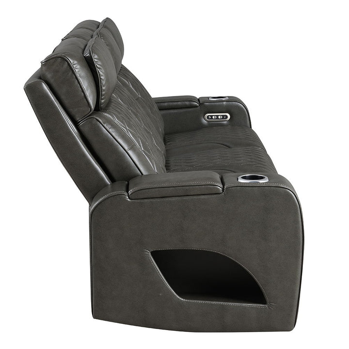 Taddeo - Power Motion Sofa With Power Headrest, USB, Wireless Charger, LED & Reading Light - Dark Gray