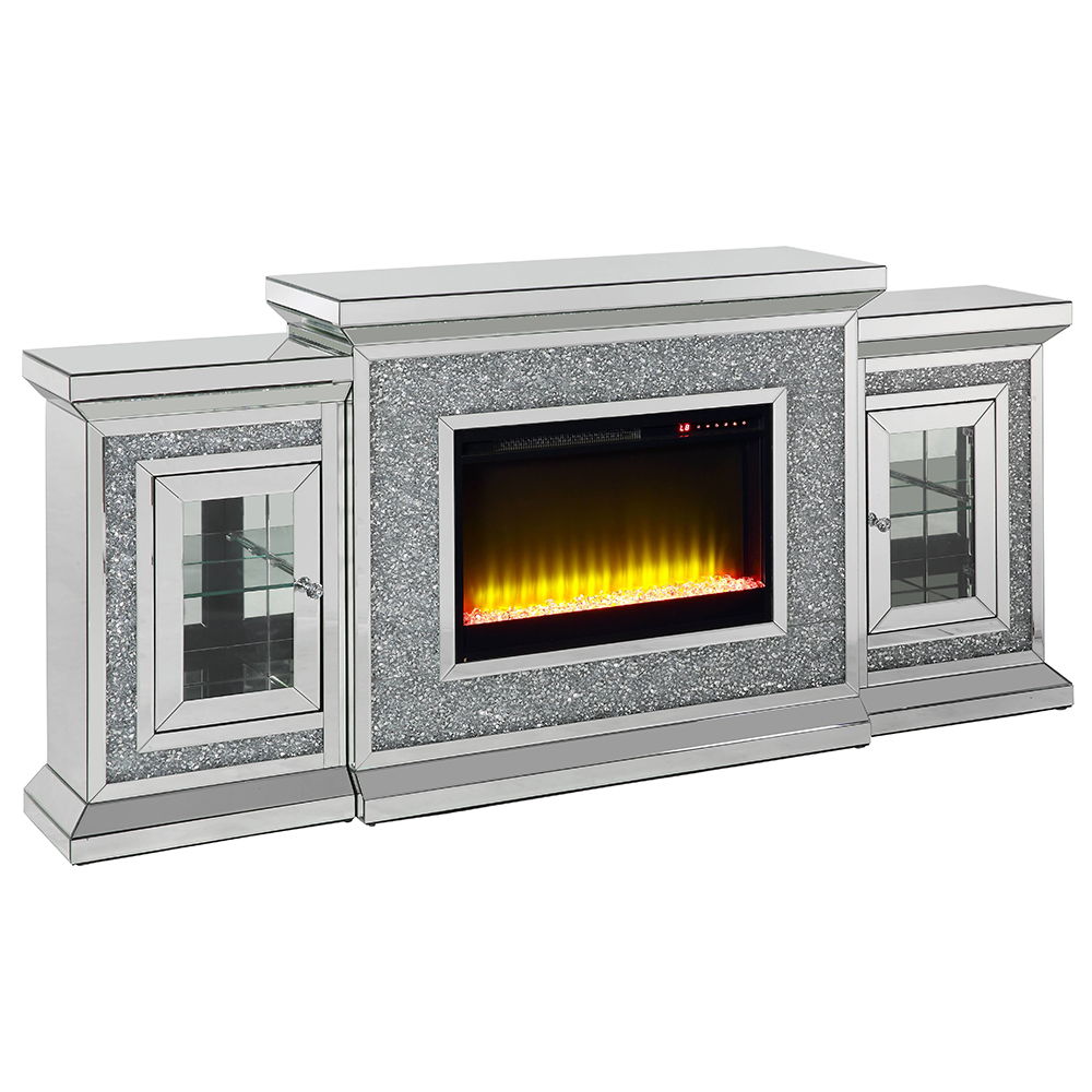 Noralie - 81" Fireplace With LED - Mirrored & Faux Diamonds