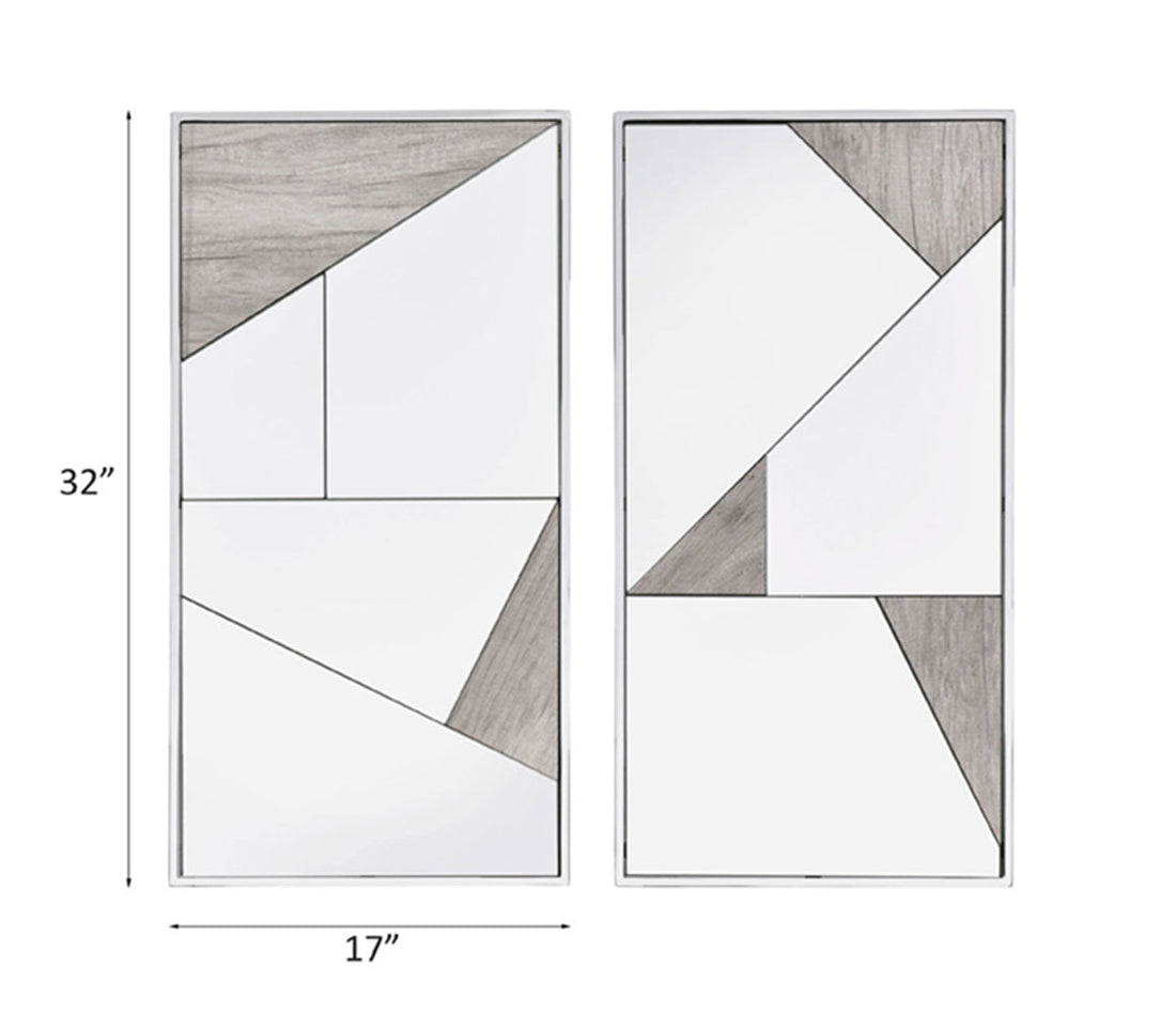 Chafik - Accent Mirror (Set of 2) - Mirrored, Natural Oak & Chrome