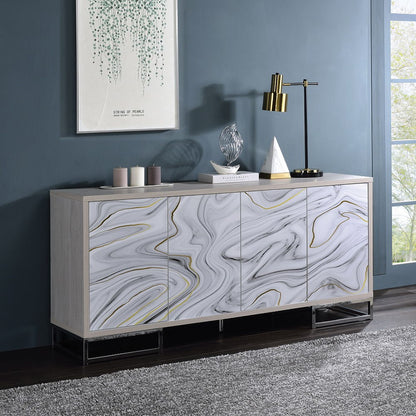 Panos - Console Cabinet - White Marble Print & Chrome