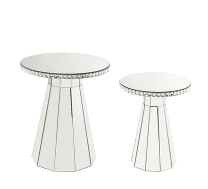 Lotus - 20" Accent Table - Mirrored, Faux Ice Cube Crystals