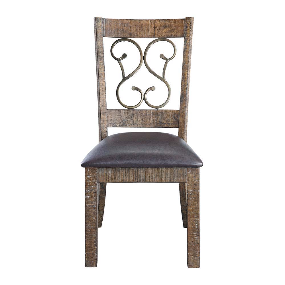 Raphaela - Side Chair (Set of 2) - Black Synthetic Leather & Weathered Cherry