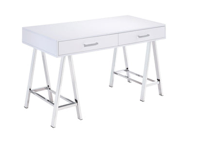 Coleen - Writing Desk With USB - White High Gloss & Chrome