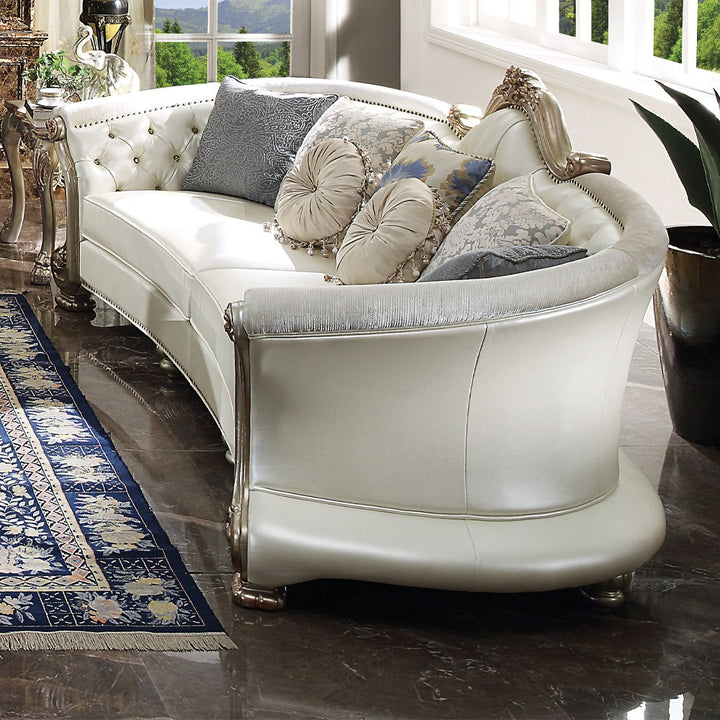 Dresden II - Sofa With 7 Pillows - Pearl Synthetic Leather & Gold Patina