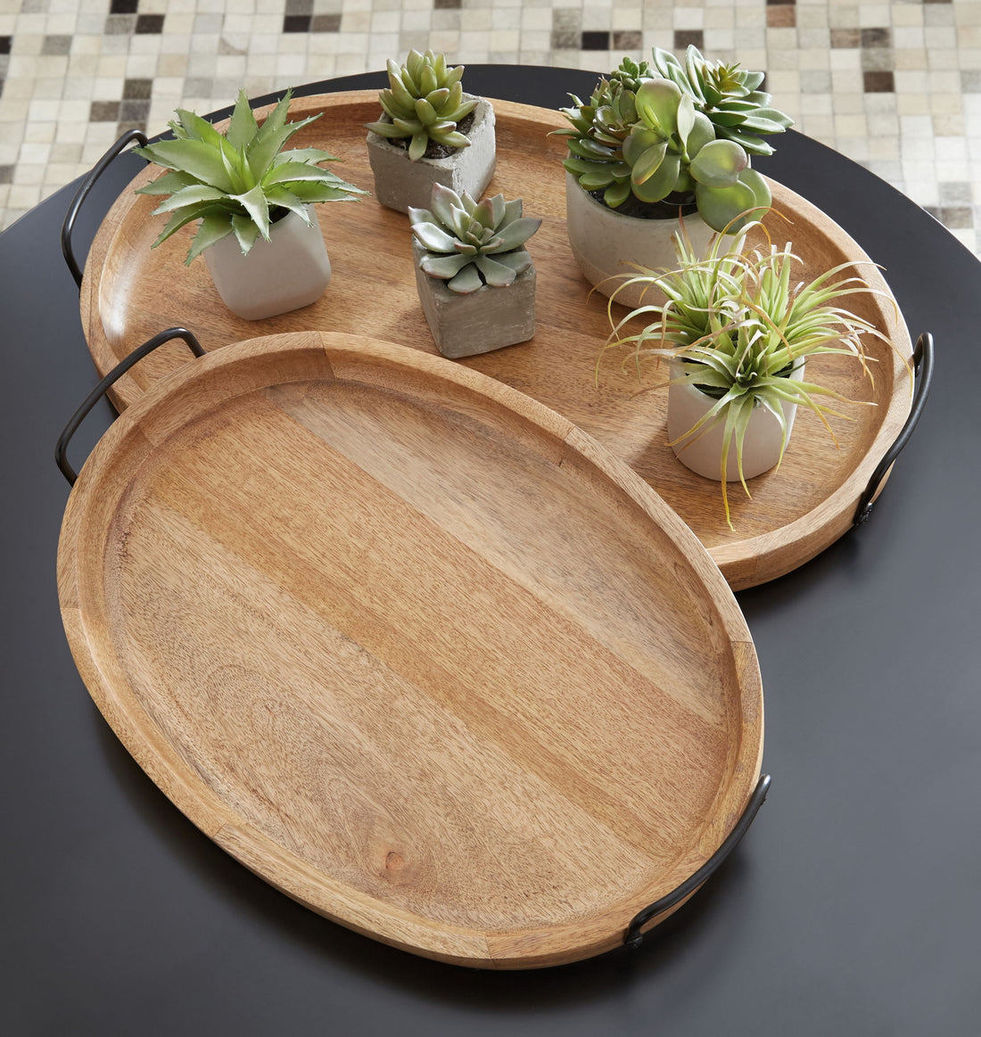 Jocelyne - Tray Set (Set of 2) - Brown / Black