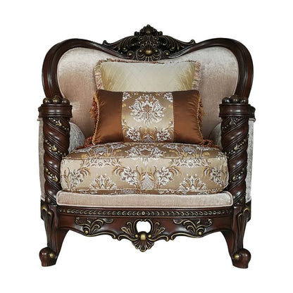 Devayne - Chair With 2 Pillows Same Lv01584) - Pattern Fabric & Dark Walnut