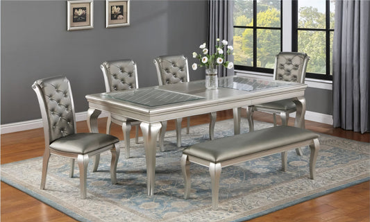 Caldwell 5-Piece Dining Set with Glass Inlay & Upholstered Seating