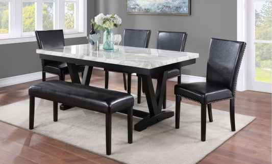 Tanner 6-Piece Marble Dining Table Set with Leatherette Seating