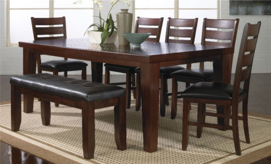 Bardstown Dining Set: Dark Wood Table, Leatherette Chairs & Bench