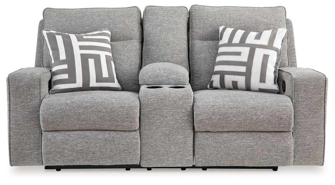 Biscoe - Power Reclining Loveseat With Console /Adj Headrest - Pewter