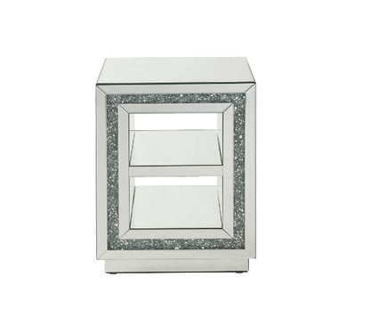 Noralie - 24"H End Table With 2 Tier Shelf - Mirrored & Faux Diamonds