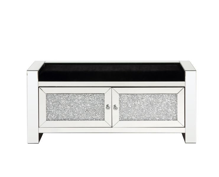 Noralie - 47" Bench With Storage - Mirrored & Faux Diamonds