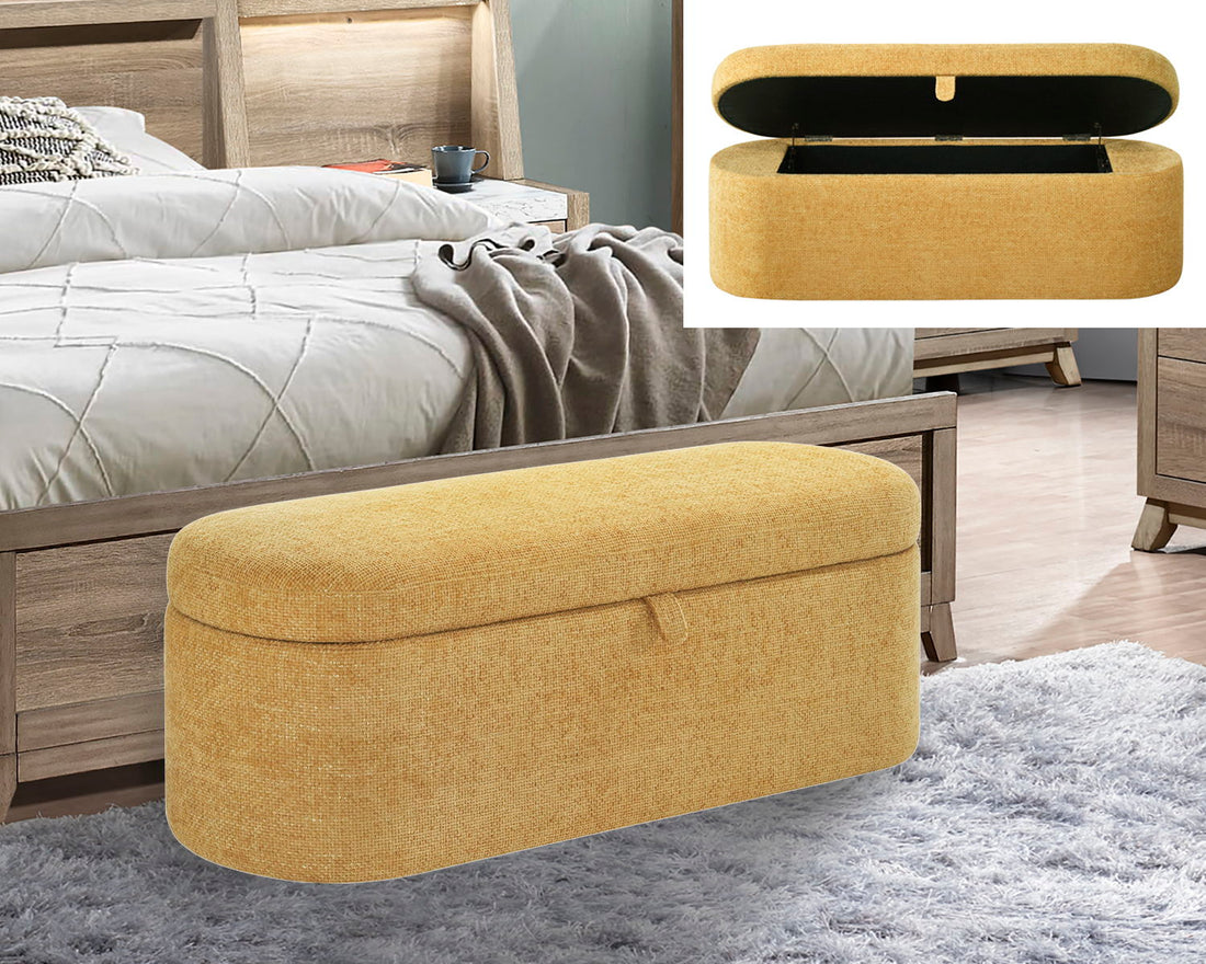 PHILIPA STORAGE BENCH-GOLD TWEED
