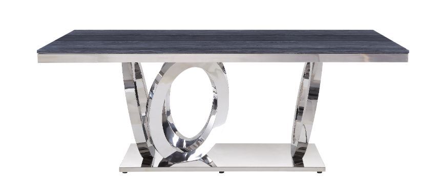 Nasir - Dining Table - Gray Printed Faux Marble Top & Mirrored Silver