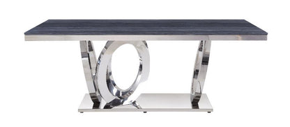 Nasir - Dining Table - Gray Printed Faux Marble Top & Mirrored Silver