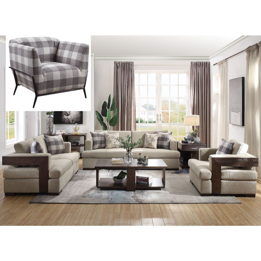 Niamey - Sofa With 4 Pillows - Fabric & Walnut