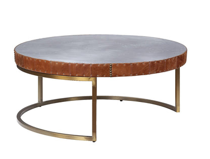 Tamas - 16" Coffee Table - Aluminum & Cocoa Top Grain Leather