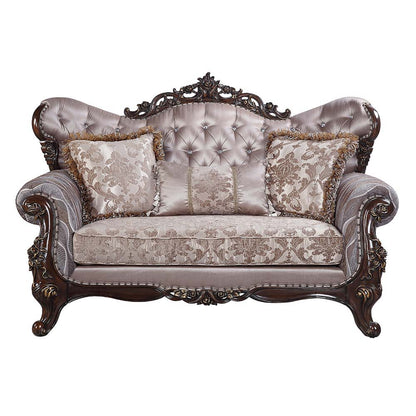 Benbek - Loveseat With 3 Pillows - Fabric & Antique Oak
