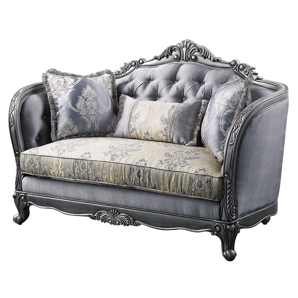 Ariadne - Loveseat With 3 Pillows - Fabric & Platinum