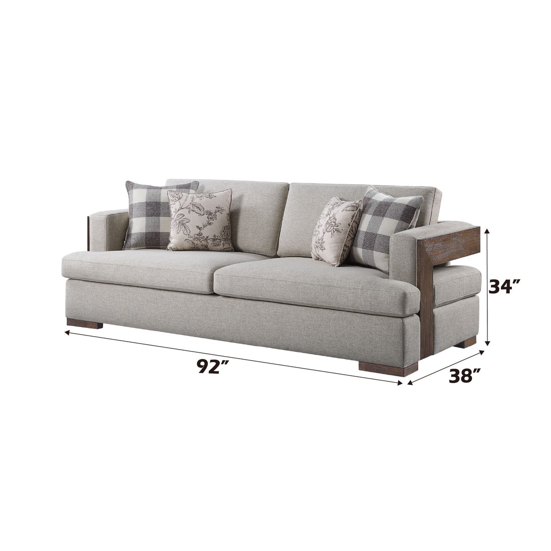 Niamey - Sofa With 4 Pillows - Fabric & Walnut