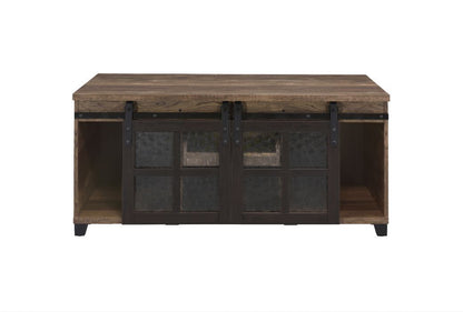 Nineel - Coffee Table - Obscure Glass, Rustic Oak & Black