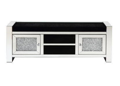 Noralie - 59" Bench With Storage - Mirrored & Faux Diamonds