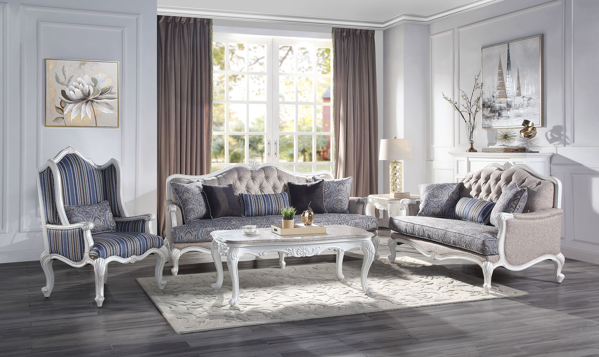 Ciddrenar - Sofa With 5 Pillows - Fabric & White