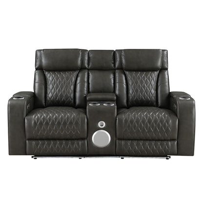 Taddeo - Power Motion Loveseat With Console, Speaker, USB, Wireless Charger & LED - Dark Gray