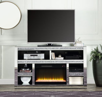 Noralie - 35" TV Stand With Fireplace - Mirrored & Faux Diamonds