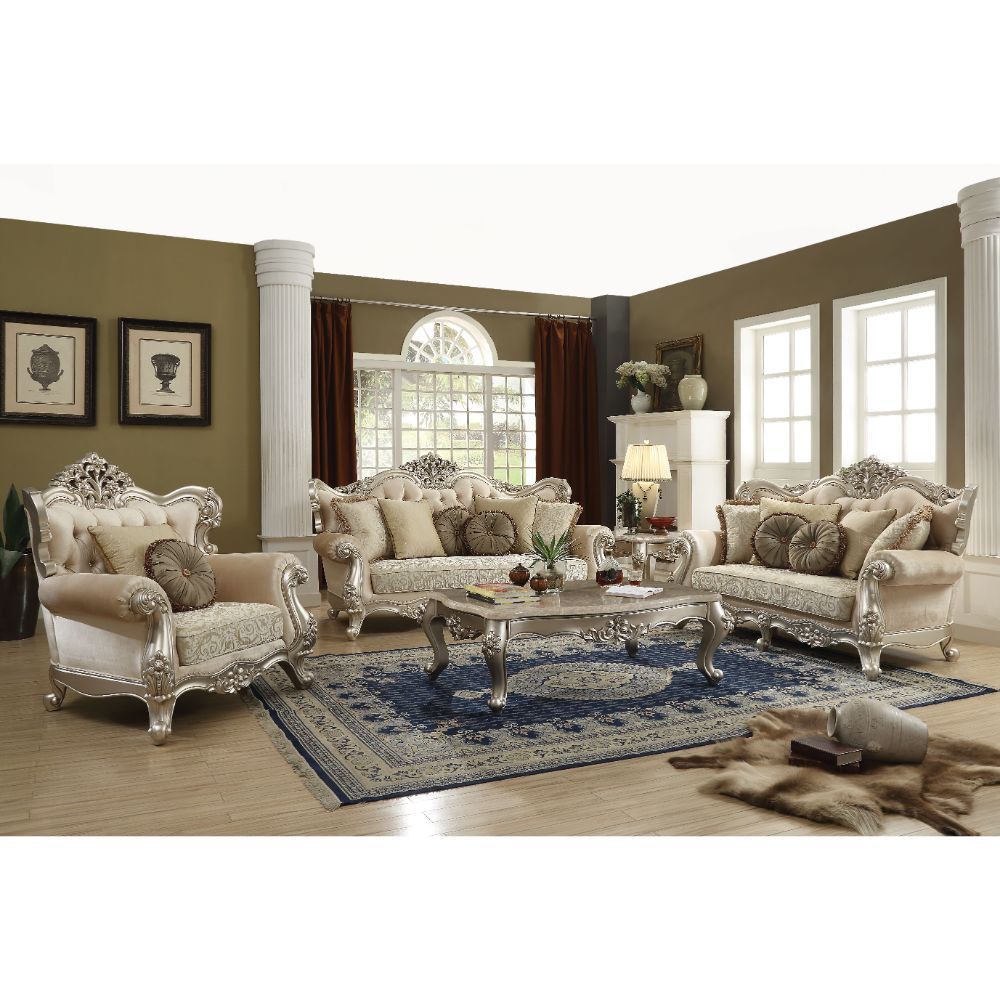 Bently - Sofa With 7 Pillows (Same Lv01579) - Fabric & Champagne