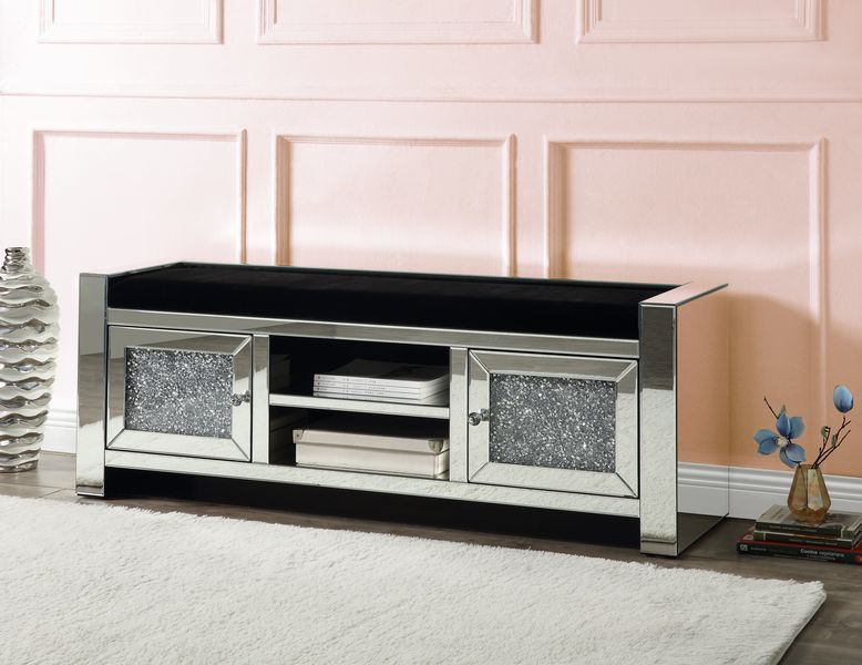 Noralie - 59" Bench With Storage - Mirrored & Faux Diamonds
