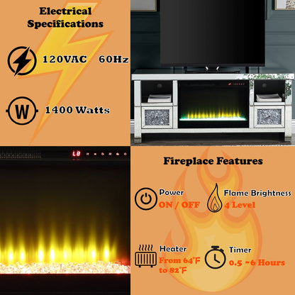Noralie - 26" TV Stand With Fireplace - Mirrored & Faux Diamonds