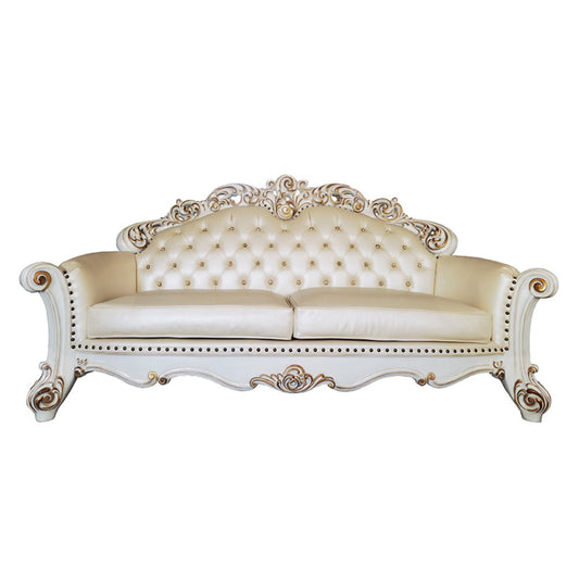 Vendome - Sofa With 5 Pillows - Champagne Synthetic Leather & Antique Pearl