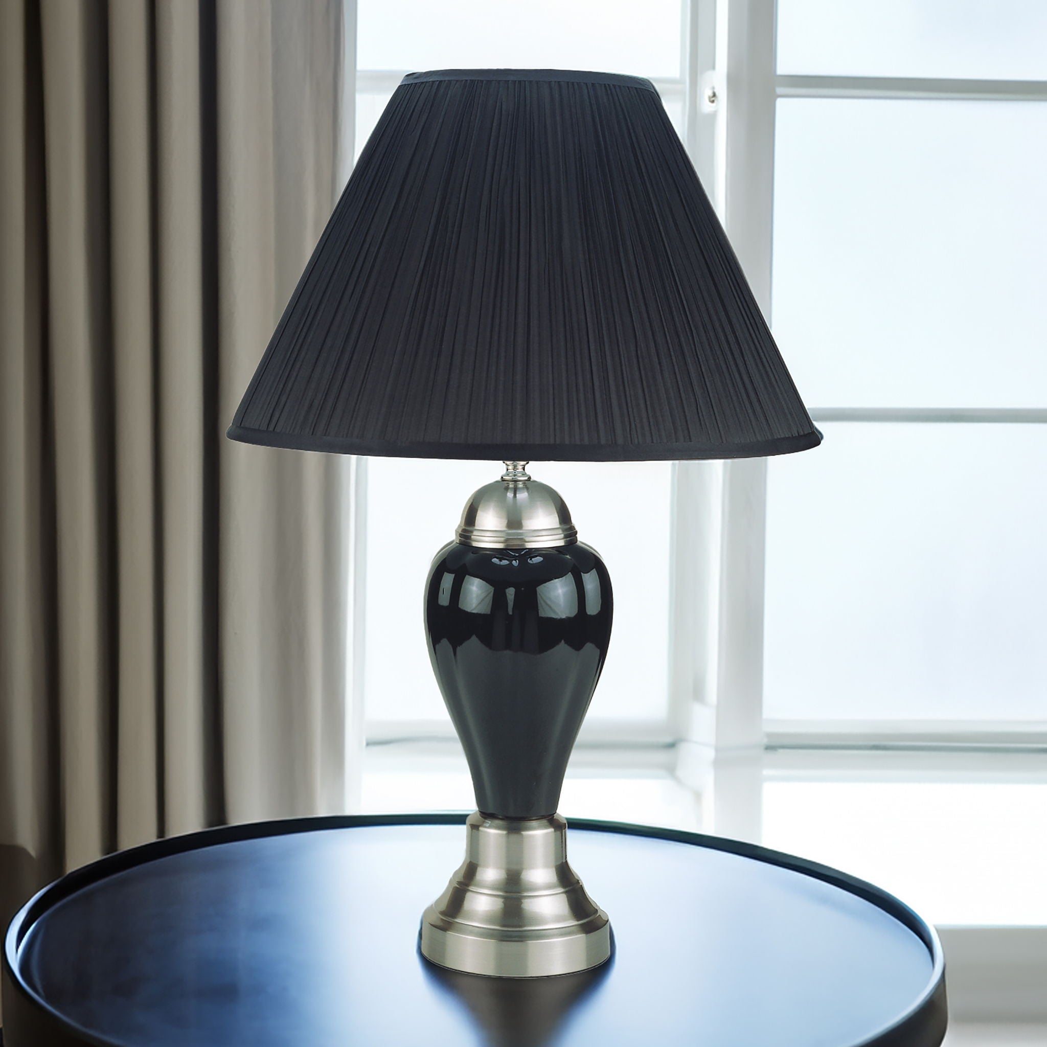 26" PORCELAIN LAMP, SATIN NICKEL